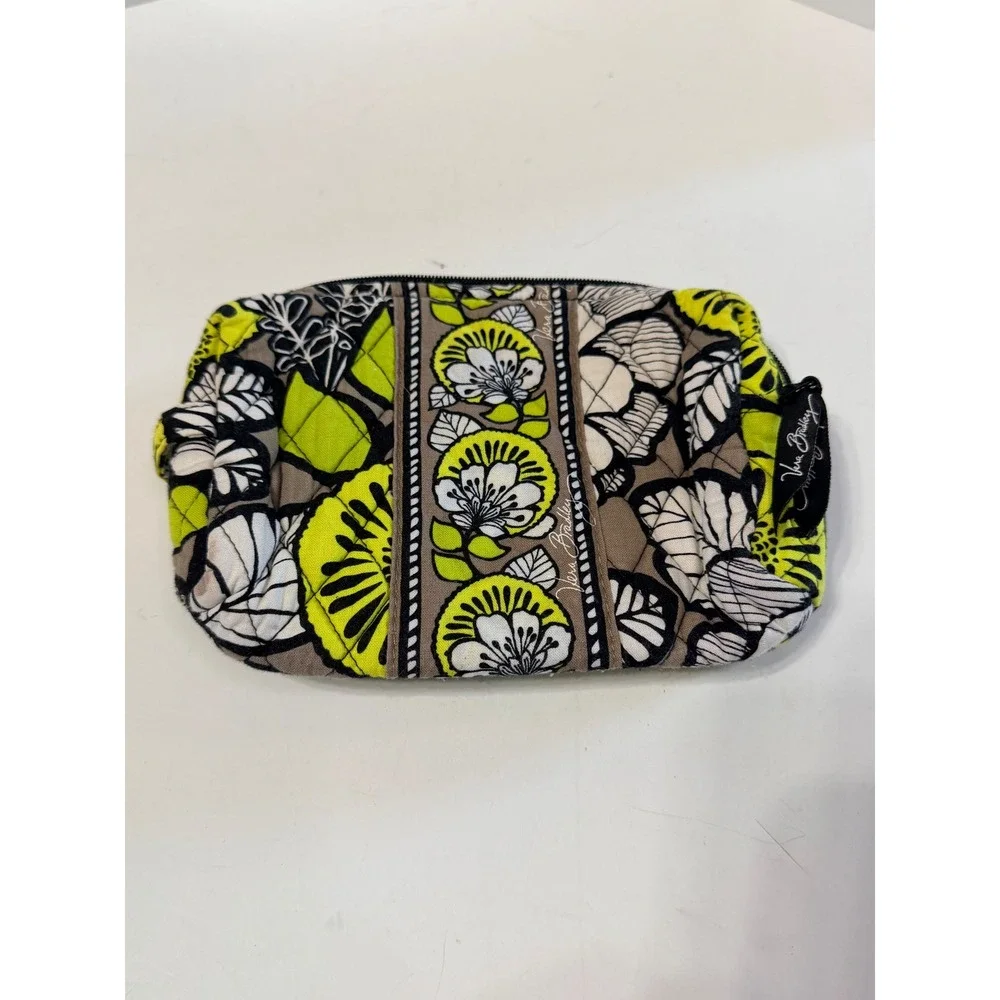 Vera Bradley Limes Up Floral Quilted Cosmetic Bag Makeup Pouch Green Black White